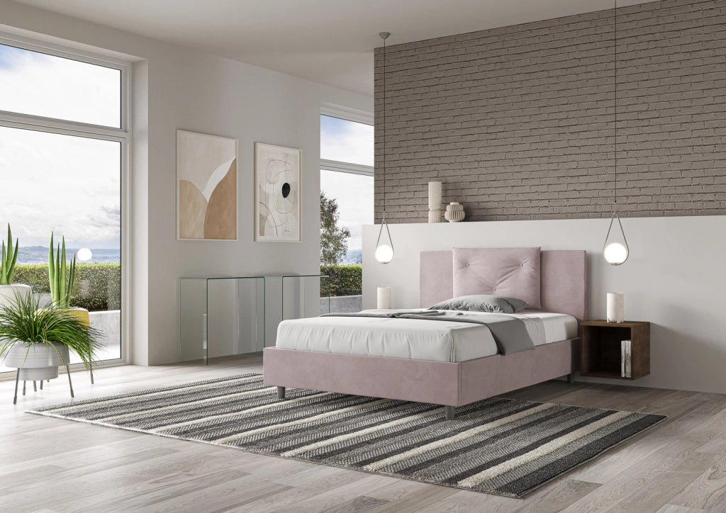BS COM Letto una piazza e mezza contenitore imbottito 130x210 microfibra glicine