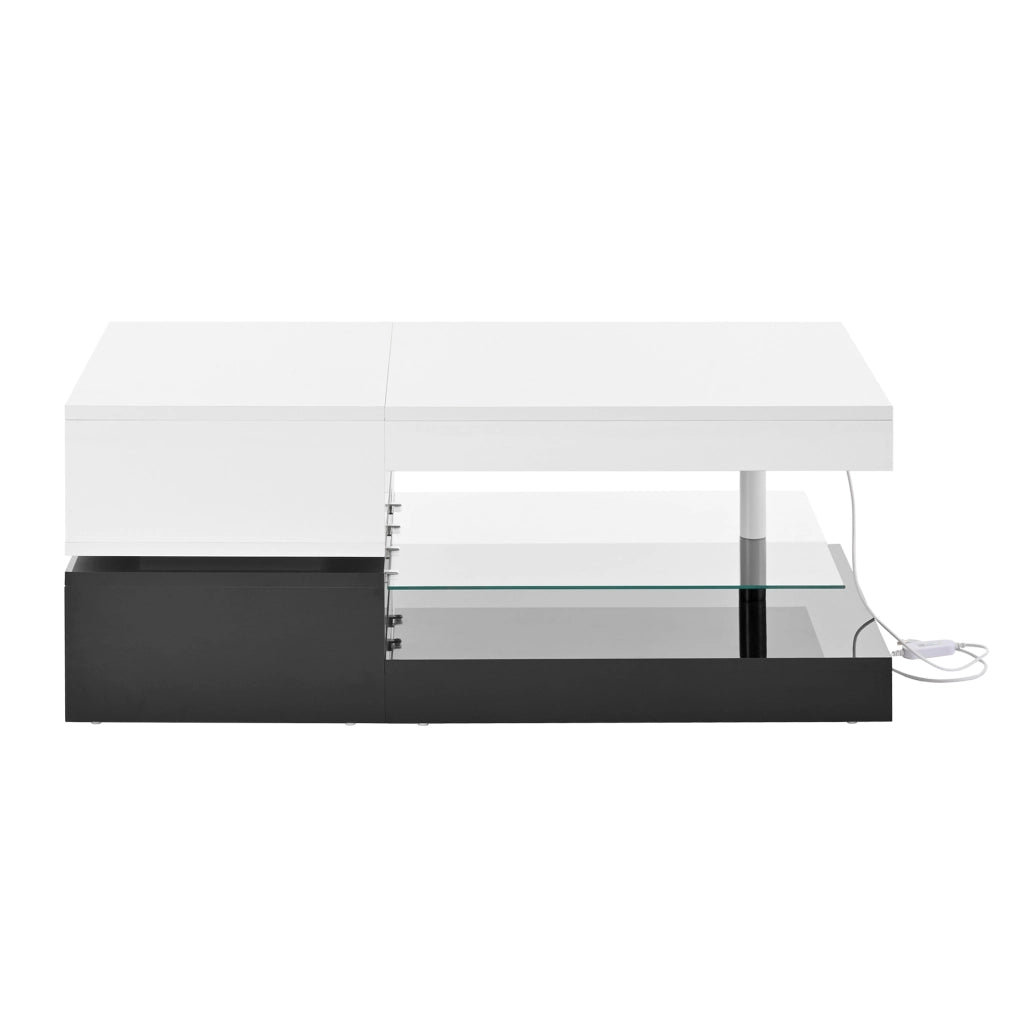 TAVOLINO DA CAFFÈ LED 90x45x35,5 cm Bianco/Nero in pannello di legno e vetro temperato