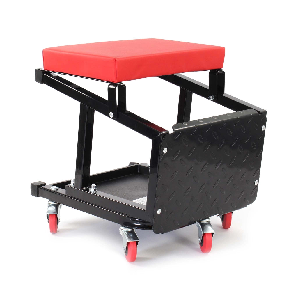 Sgabello da officina con ruote e scaletta, carrello e scaltte 2in1, portata 160 kg, sgabello da meccanico con portaoggetti e scalino