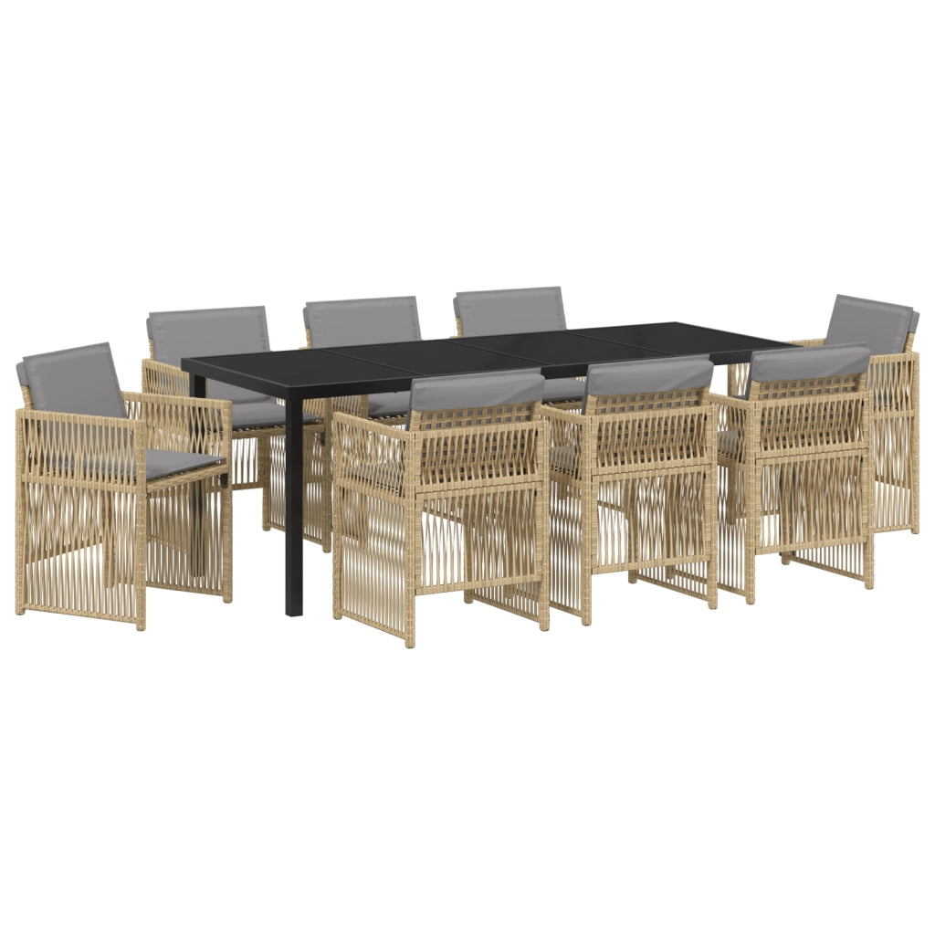 Set da Pranzo da Giardino  9 Pezzi con Cuscini Beige in Rattan Polietilene