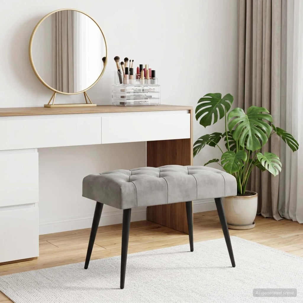 Panchina con bottoni imbottiti Grigio Chiaro 60 x 40 x 45 cm 42038543