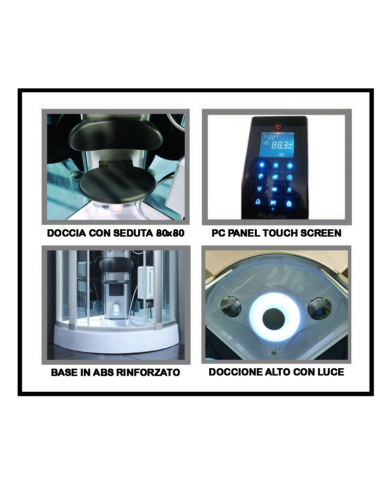 Cabina Doccia Idromassaggio, Cromoterapia, Touch screen, Bagno Turco 90x90cm Sicorage Myala
