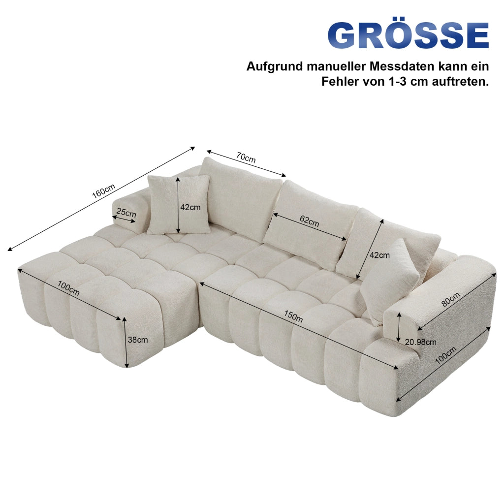 DIVANO Modulare 249,94 cm in Velluto Bianco