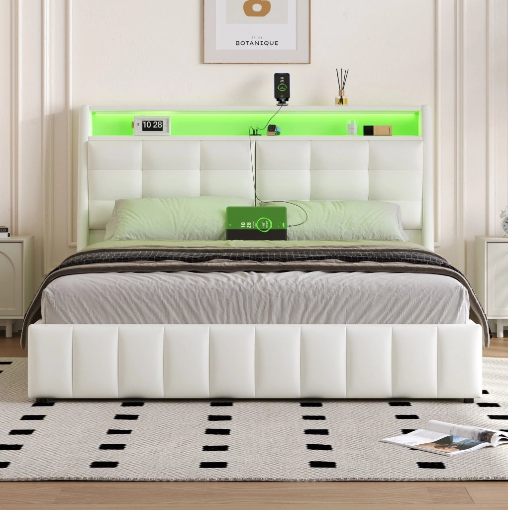 Letto matrimoniale 160x200 con LED, USB e contenitore
