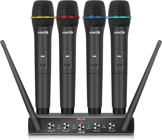 Sistema di microfono UHF a 4 canali wireless - cuffie lavalier per microfono - ricevitore metallico - karaoke per cerimonie di matrimonio