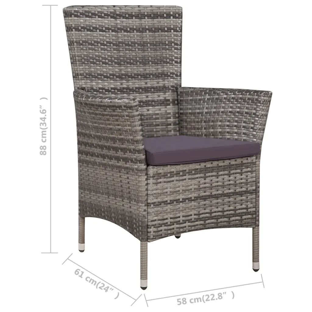 Set da Pranzo da Giardino 5 pz | Set Salotto da Giardino con Cuscini in Polyrattan Grigio