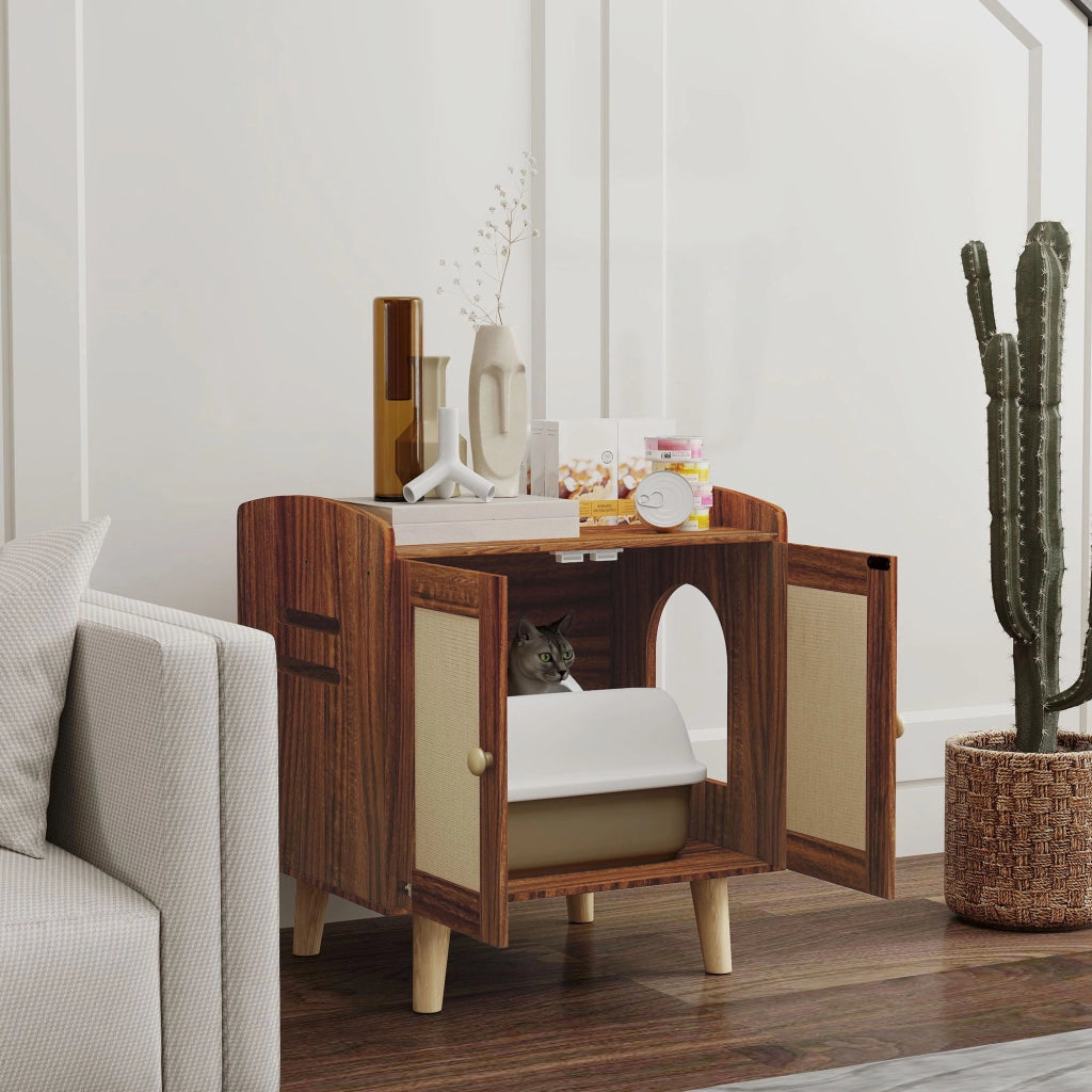 Tavolino per gatti con porta e tappetino in sisal ¨C zephmum ¨C Marrone 55x43x59,6 cm