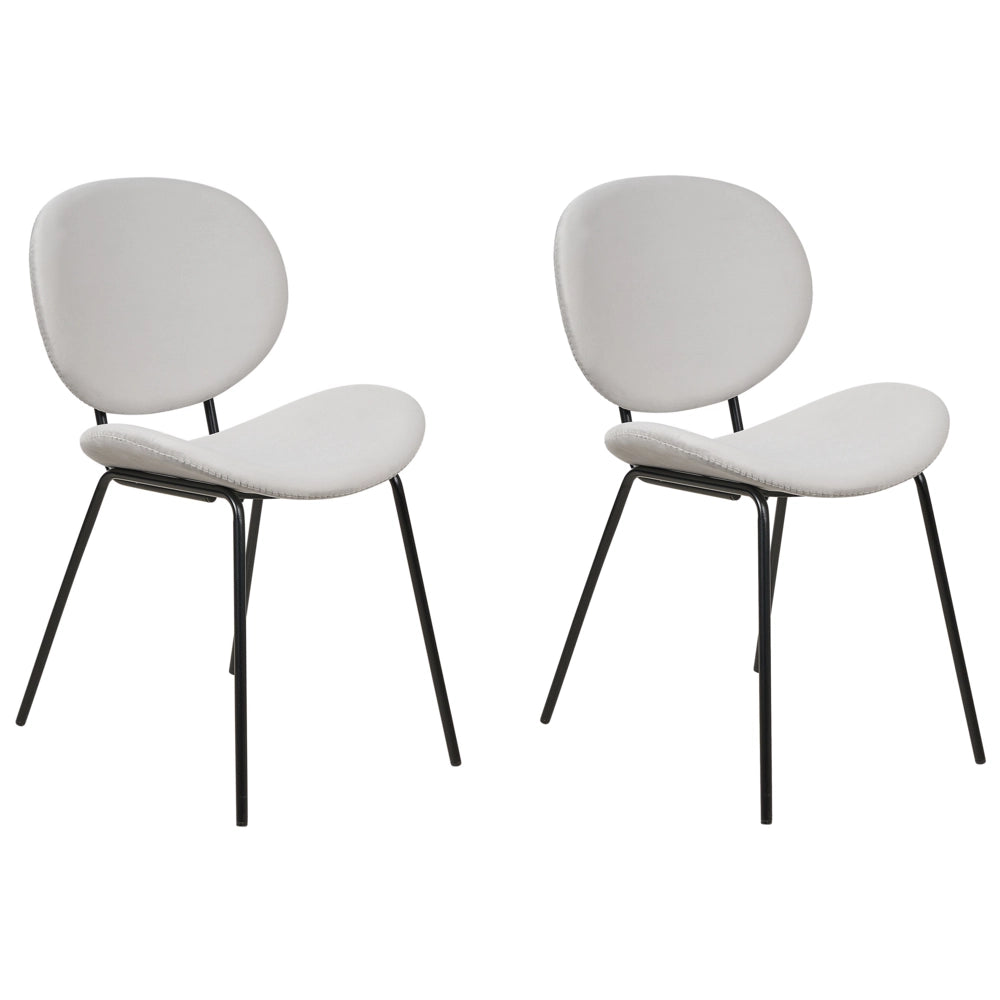 Set di 2 sedie in velluto grigio chiaro con gambe nere e senza braccioli design contemporaneo e retrò Sedute per la sala da pranzo