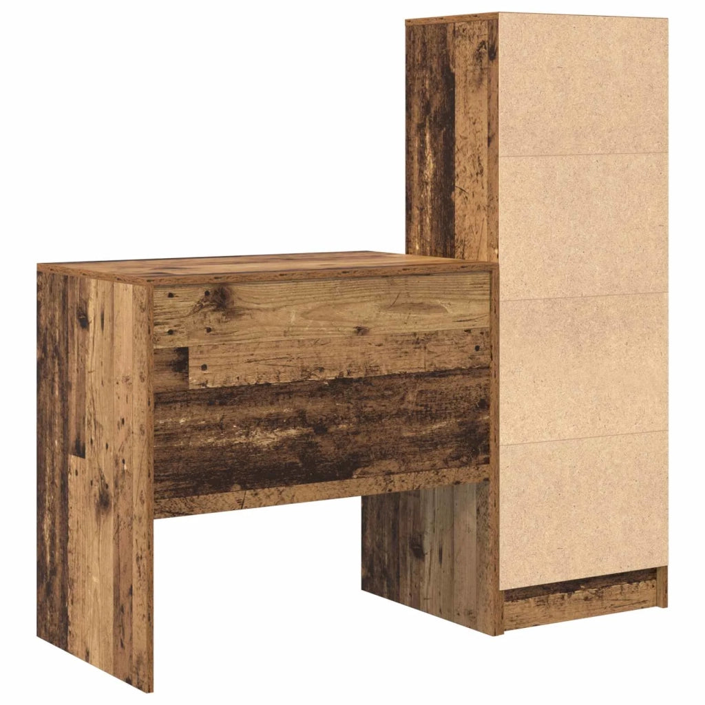 Scrivania | Tavolo da Ufficio con cassetto con lo scaffale 2 pz Legno vecchio