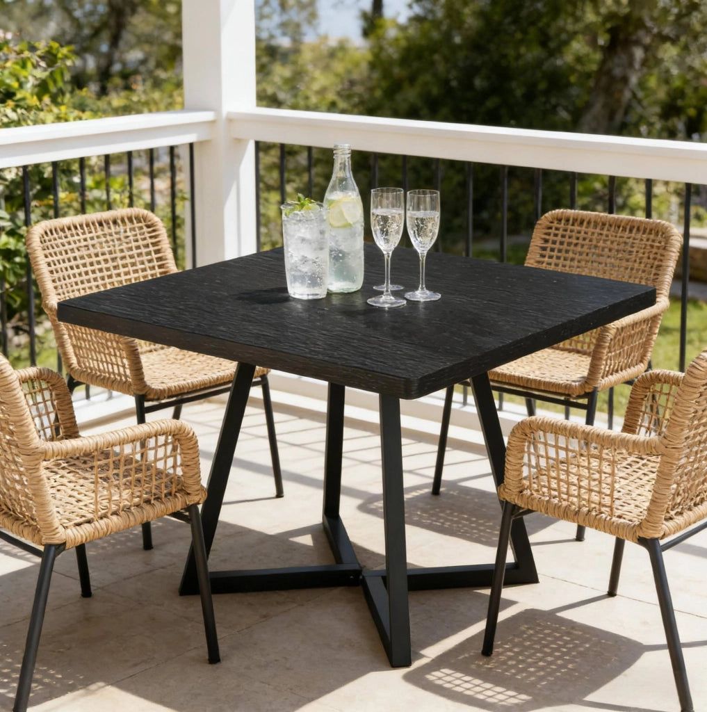 Tavolo da pranzo quadrato industriale 80 cm in MDF e metallo nero