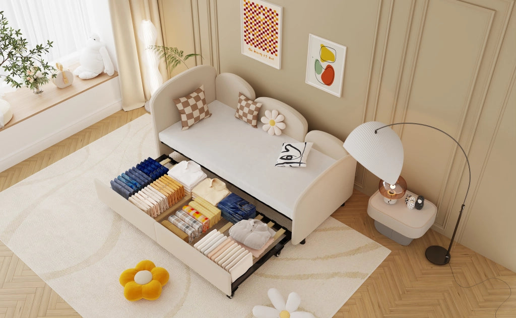 Letto a giorno con cassetti velluto ferro 100x200 cm