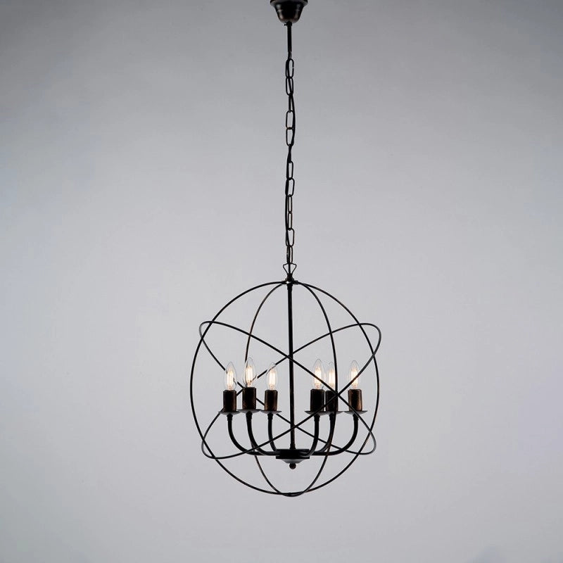 Lampadario deco sospensione in ferro Nero Oro sei luci 51x h55 cm