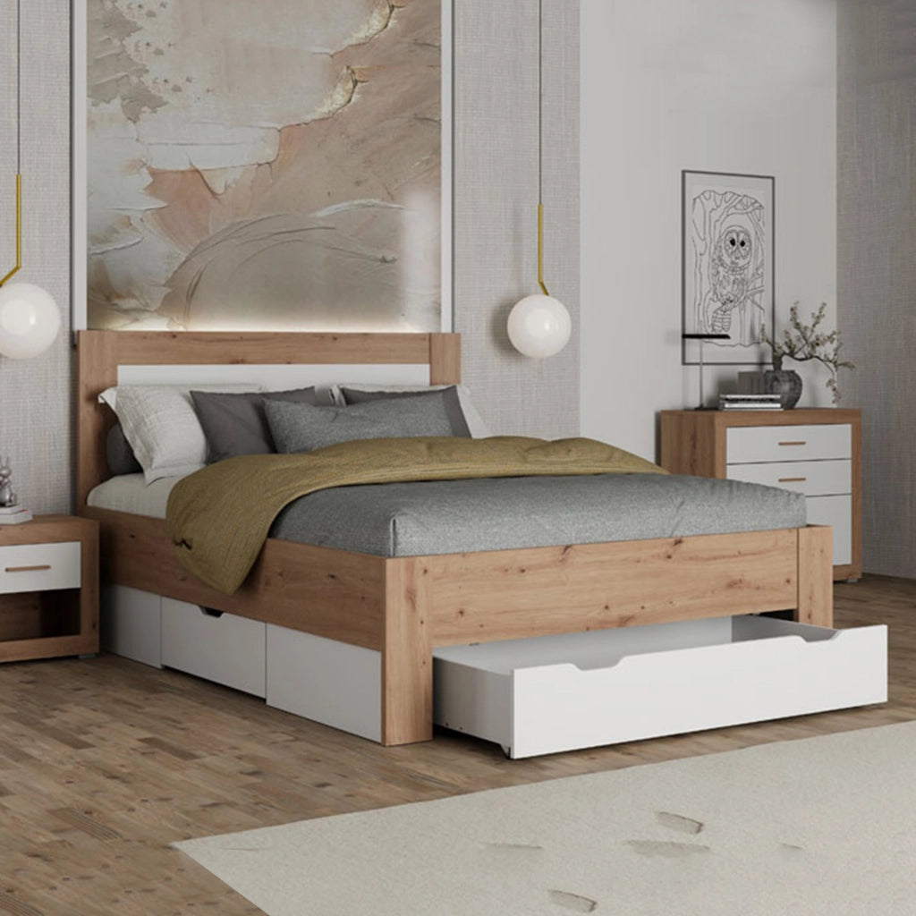 Letto Matrimoniale Munnar, Letto Matrimoniale Dimensione Materasso 160x200 cm, Marrone Rovere Nodi