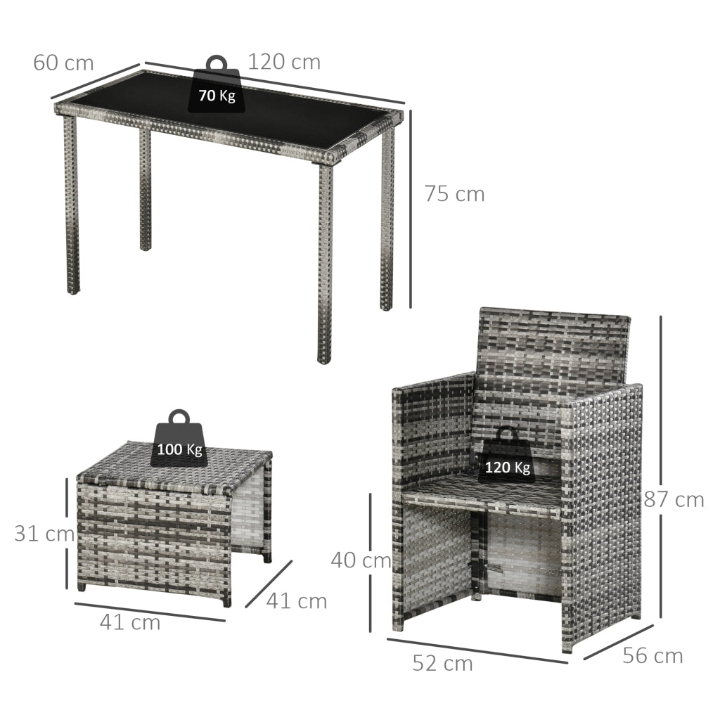 Set da salotto in polyrattan per 4 persone, set da pranzo da giardino con cuscini, grigio, resistente alle intemperie ed elegante per giardino e