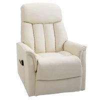 Poltrona Elettrica Alzapersone Reclinabile 145°, Poltrona Relax Elettrica in Pelle PU con Telecomando, Tasche Laterali e Poggiapiedi Integrato, Crema