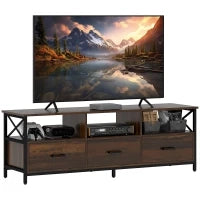 Mobile TV Industriale con 3 Cassetti e 3 Ripiani Aperti, in Legno e Acciaio, 147x40x50 cm, Nero e Marrone