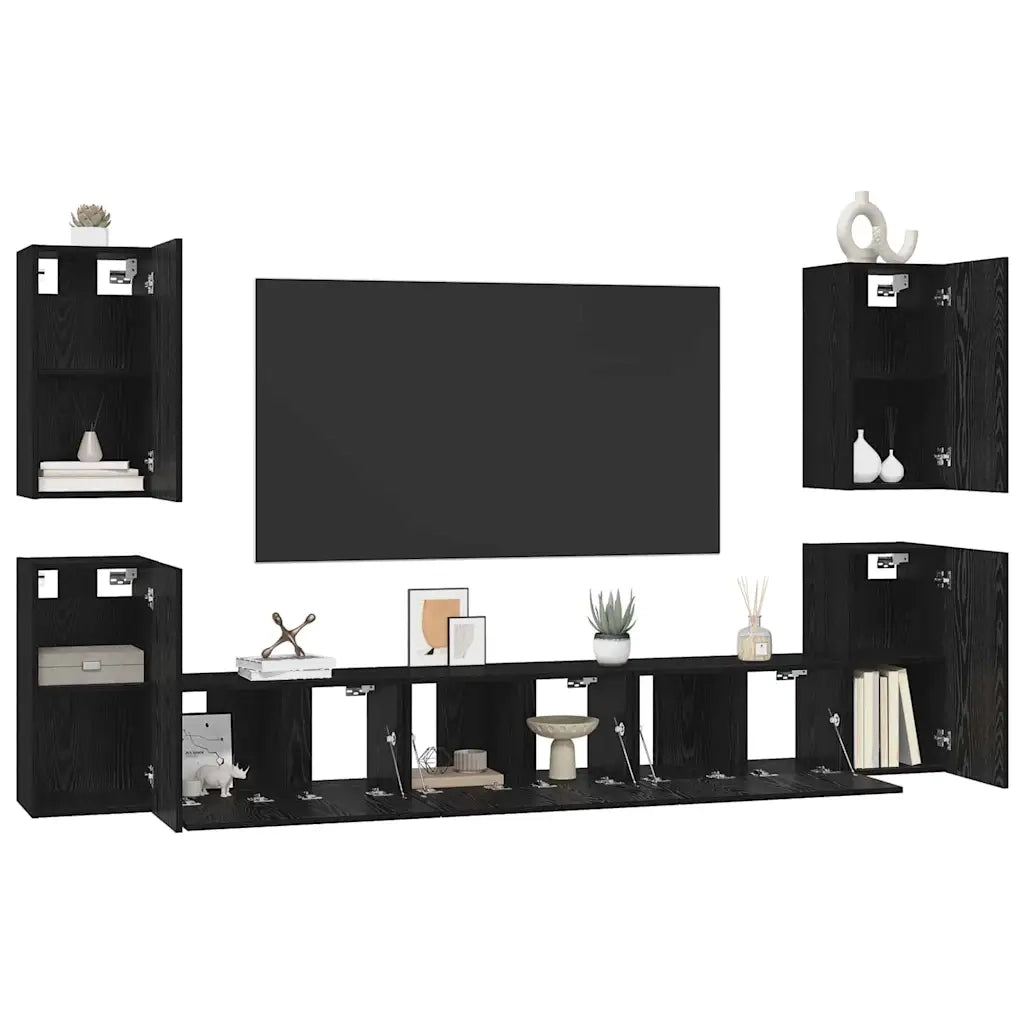 vidaXL Set mobile TV 7 pcs Rovere nero 60 x 30 x 30 cm