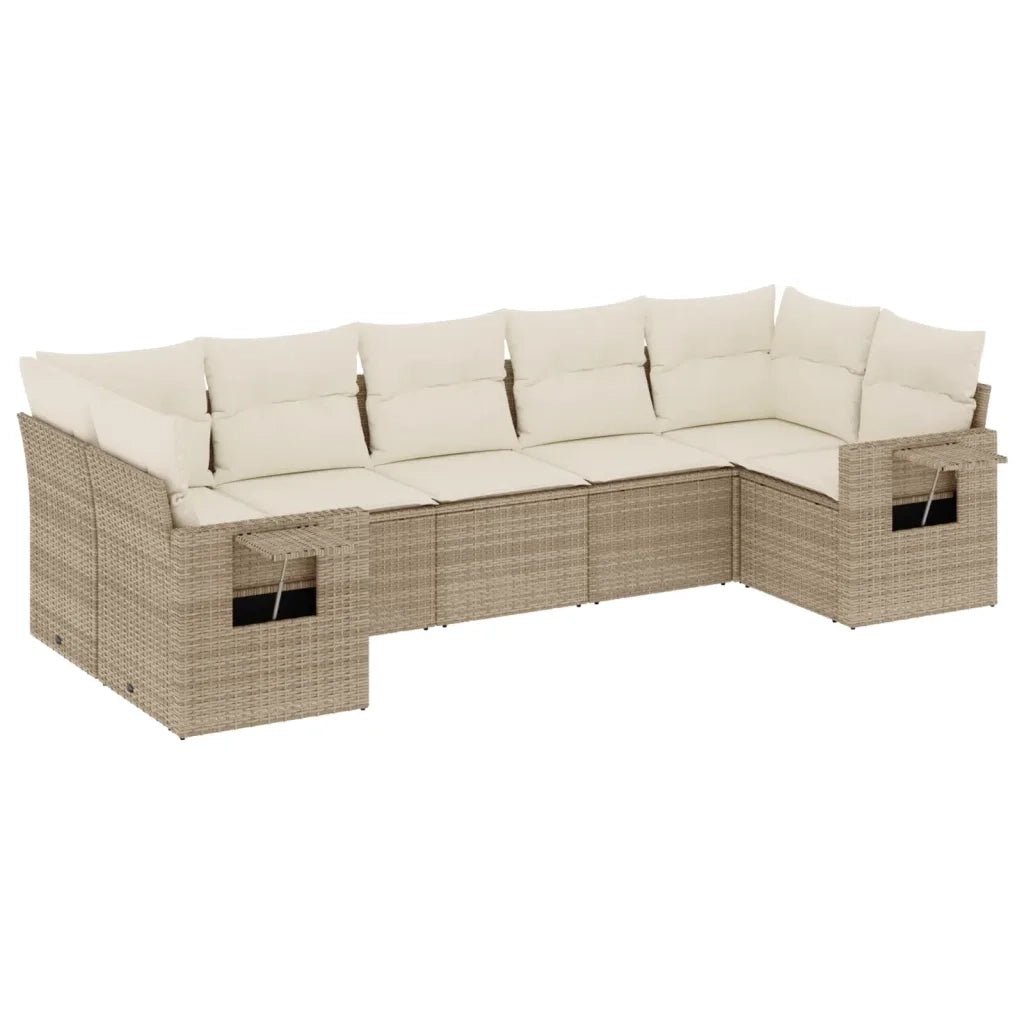 Set Divani da Giardino 7 pz con Cuscini Beige in Polyrattan 3220587