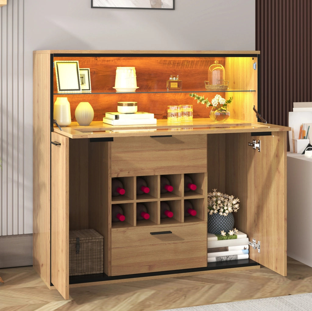 Credenza portavino con LED, 2 ante e divisorio in vetro