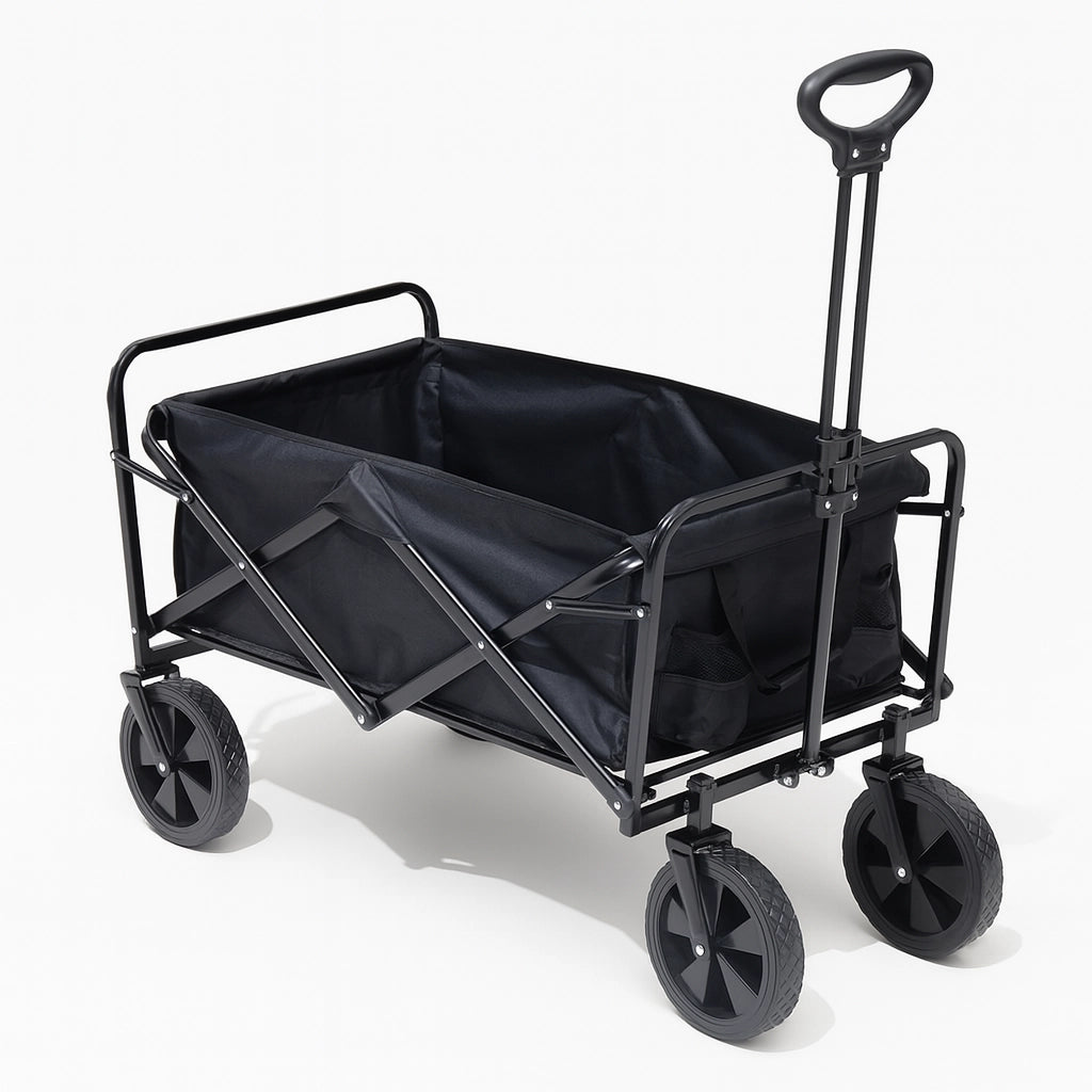 Carrello Pieghevole in Tessuto Oxford con 4Ruote in Gomma e Telaio in Acciaio Nero