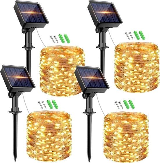 Decorazione di Natale all'aperto Filo di luce alimentato da energia solare resistente alle intemperie 8 modi IP65 filo di luce in rame per giardino terrazza albero cortile festa caldo bianco