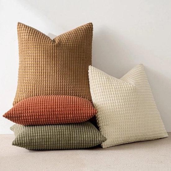 Copri cuscino a quadro con tessuto corduroy a strisce, chiusura invisibile, per divano, poltrona, letto, 4 pezzi, 40x40 cm, marrone e verde