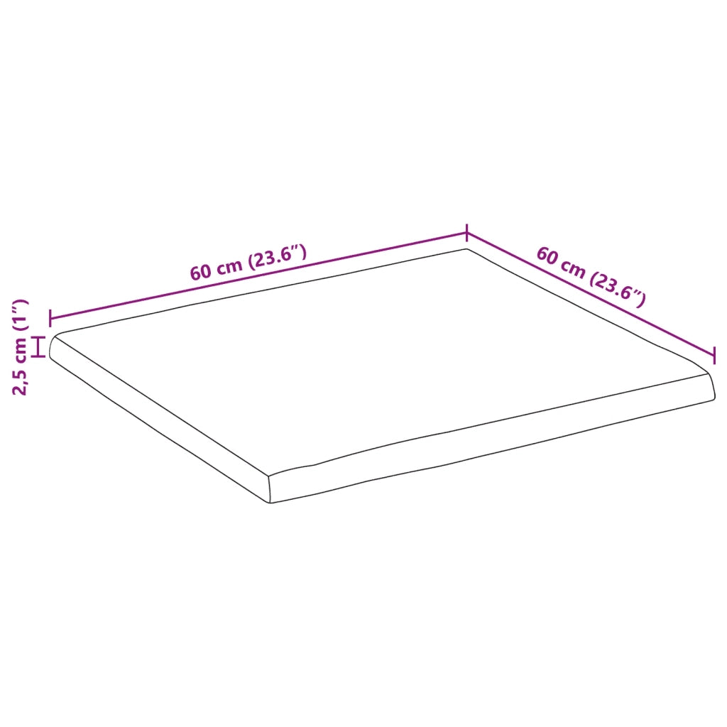 Piano Tavolo Bordi Vivi 60x60x2,5cm Legno Massello Mango Grezzo 370666
