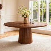 Tavolo da pranzo rotondo 110 cm in MDF con impiallacciatura effetto noce; colore noce