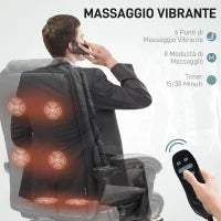Sedia da Ufficio Massaggiante e Riscaldata con Schienale Reclinabile e Poggiapiedi in Pelle PU, Nero