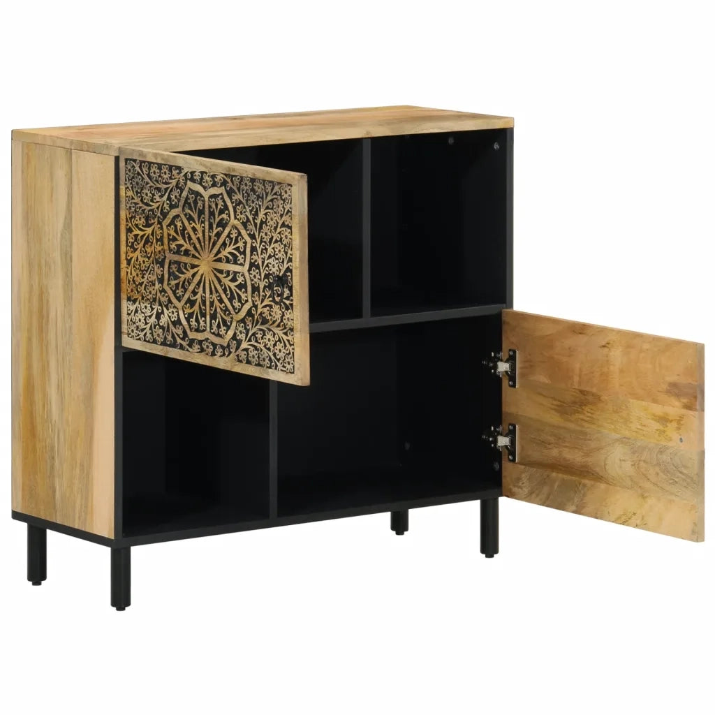 Mobiletto laterale vintage con ampio spazio contenitivo 80 x 33 x 75 cm stile retrò realizzato in legno di mango naturale 02_0047294
