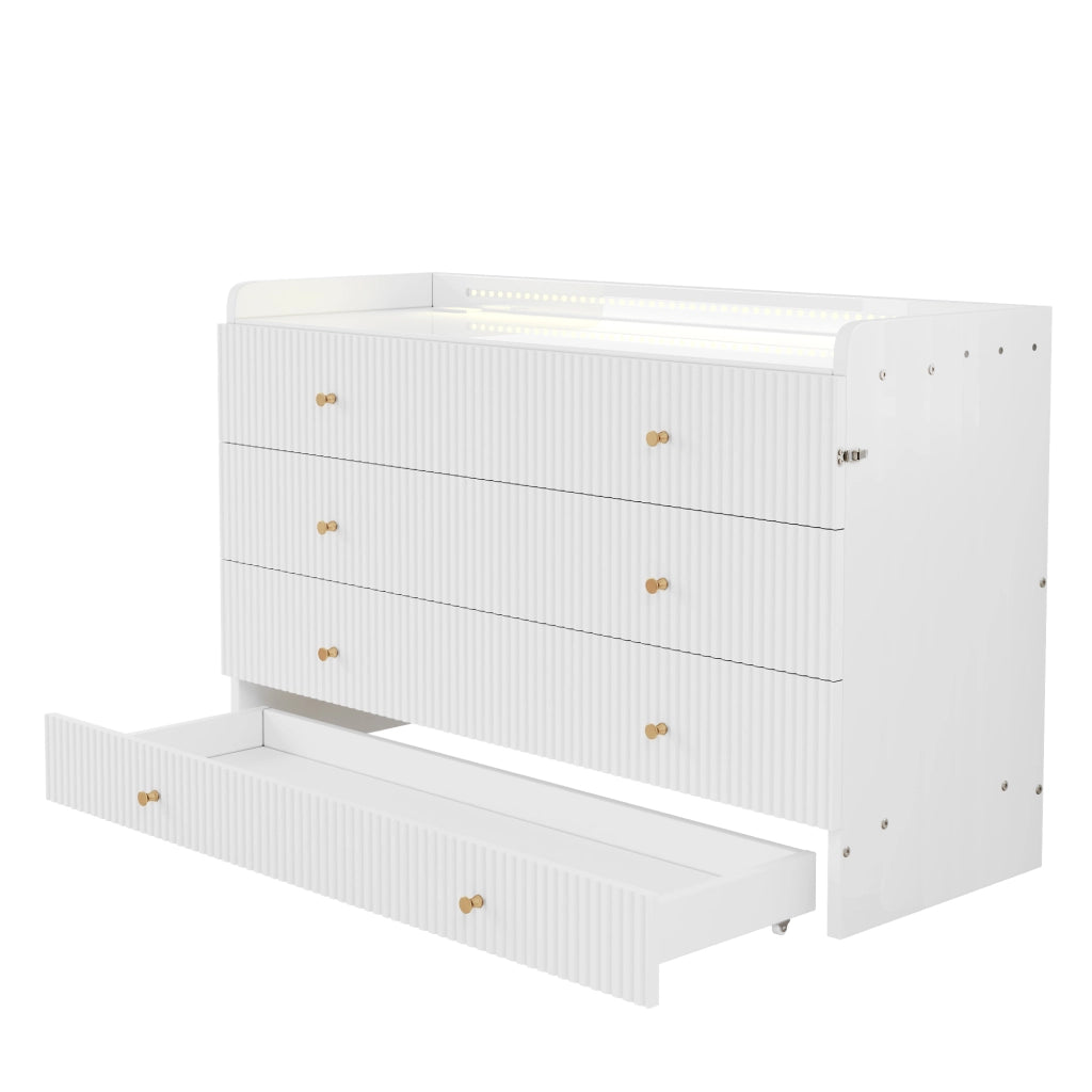 Letto a soppalco con cassetti - Zephmum- 140x200cm - Bianco - USB, presa, LED, piano lucido