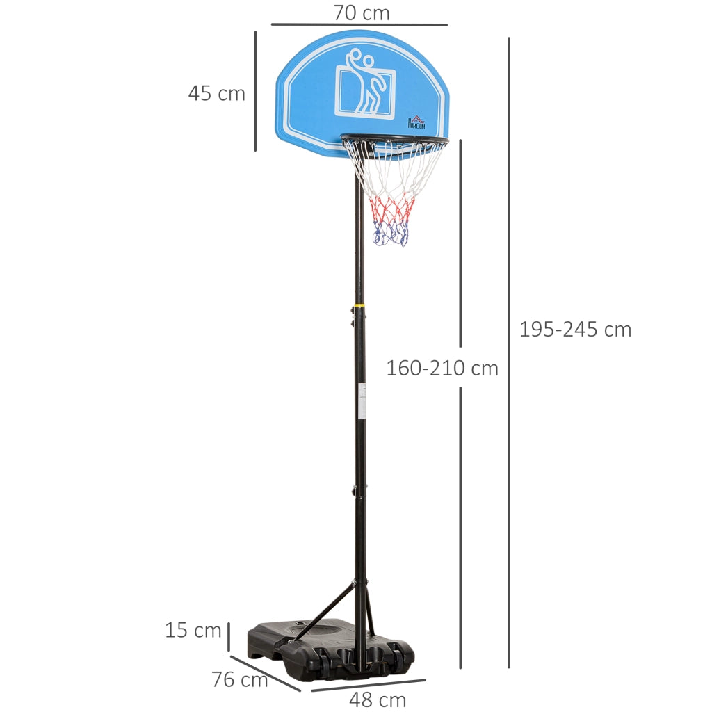 EasyComfort Canestro Basket con Altezza Regolabile 197.5-245cm, Base con Ruote e Tabellone, Blu