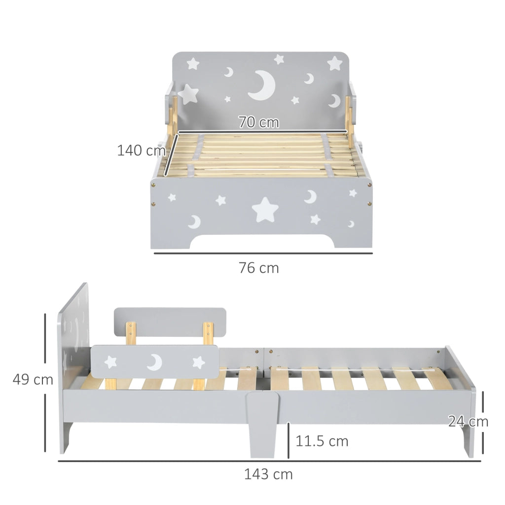 EasyComfort Letto per Bambini 3-6 Anni con Motivi a Stelle e Luna in Pannelli di MDF e Truciolato, 143x76x49 cm