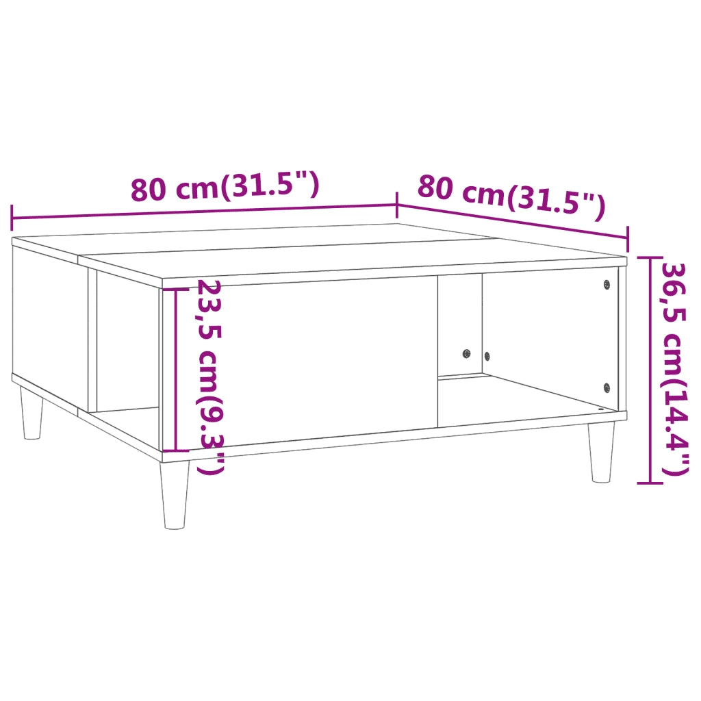 Tavolino da Salotto Bianco 80x80x36,5 cm in Legno Multistrato