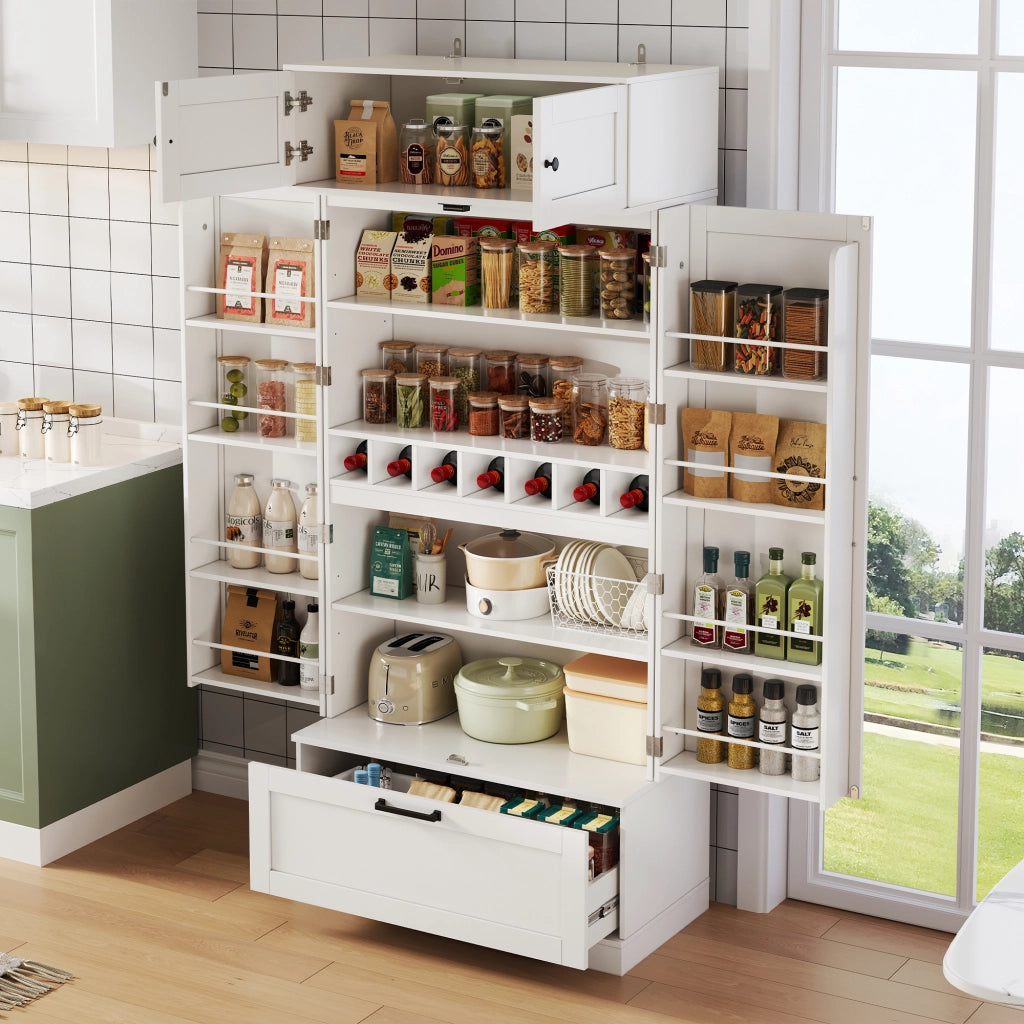 ARMADIO DA CUCINA 80 x 40 x 180 cm Bianco in MDF con cassetto e portaspezie