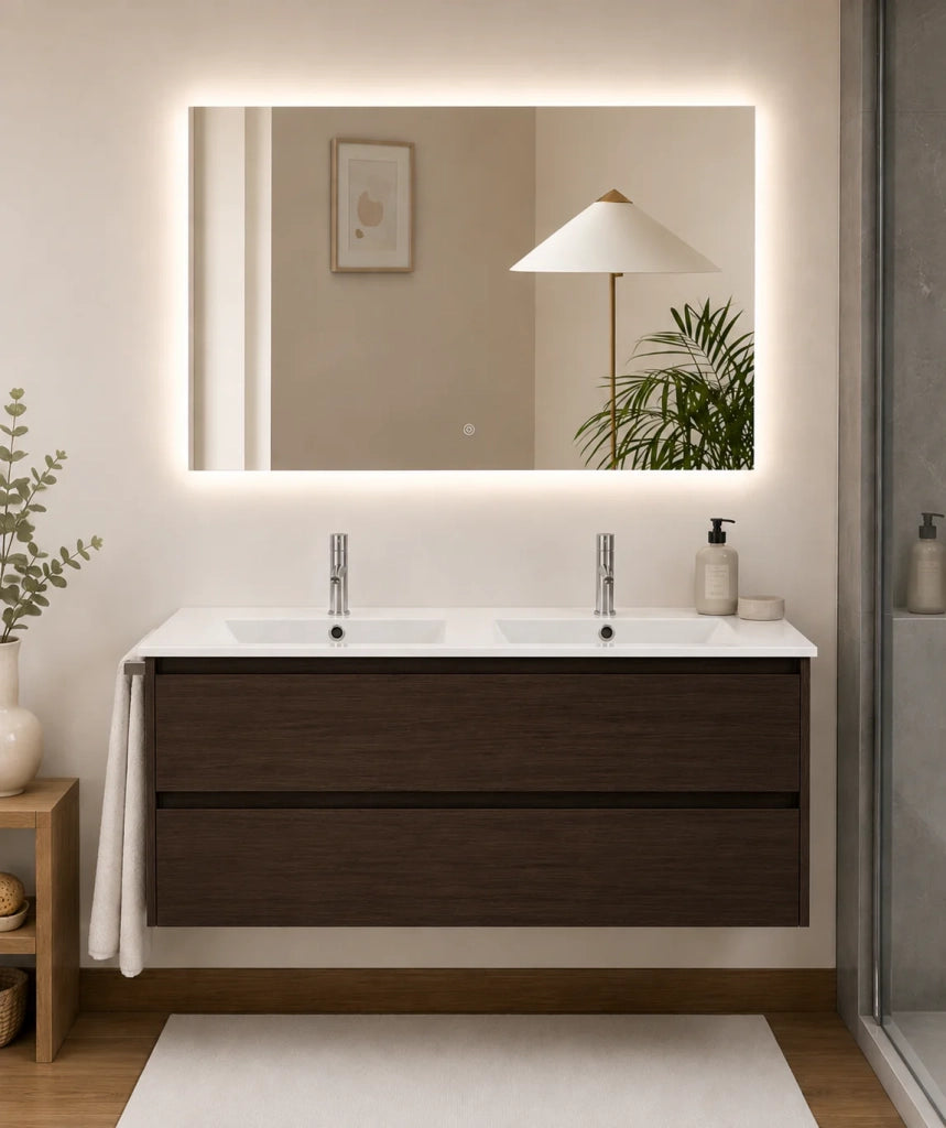 Mobile bagno con lavabo ORIGENBATH IBIZA senza specchio 120x45 cm doppio lavabo frassino tea