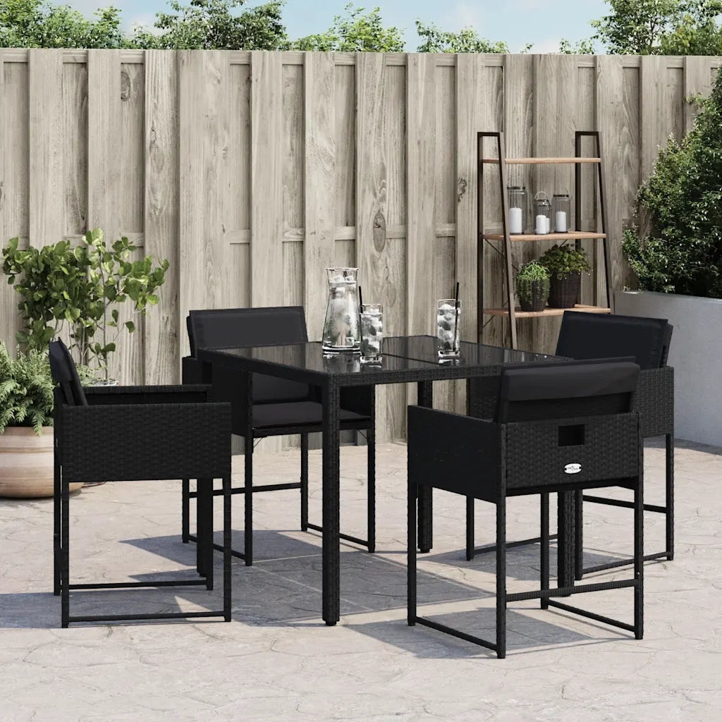 Sedie da Giardino con Cuscini 4 pz | Sedie da Esterno Nere in Polyrattan