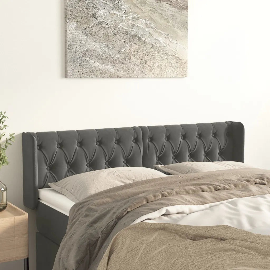 Testiera ad Orecchio-Testata con Orecchie Grigio Scuro 147x16x78/88 cm in Velluto 389611