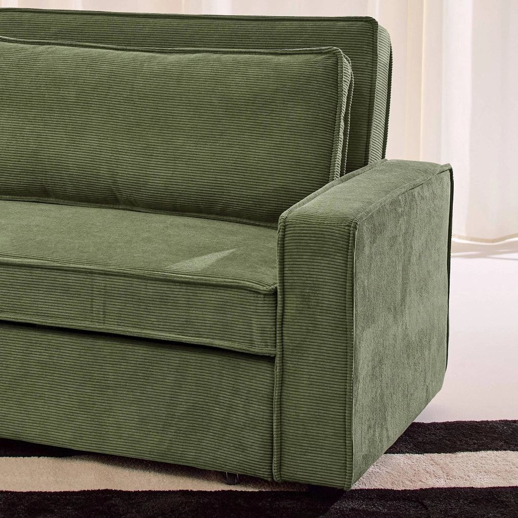 Divano letto in velluto a coste,  3 posti, verde kaki