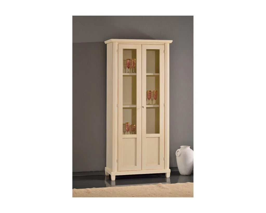 Vetrina in legno 2 porte arte povera avorio patinato 87x40x189 - Mobili 2G