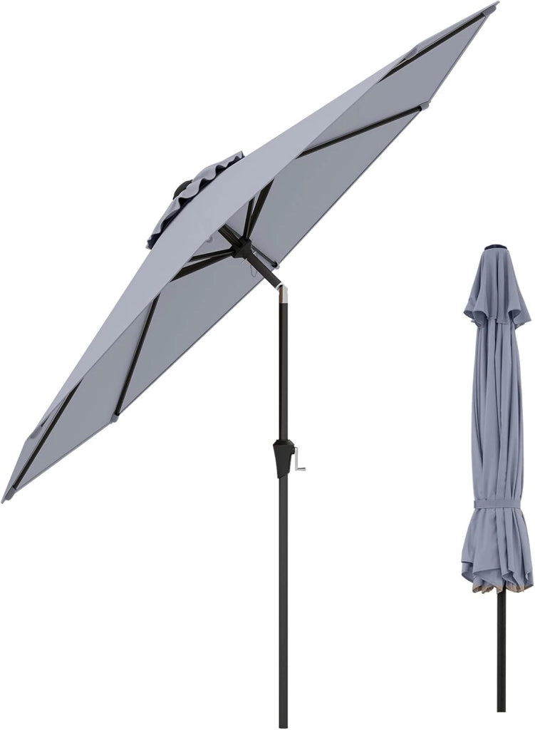 Ombrellone da Giardino Ø270cm, Ombrellone Inclinabile e Portatile, Anti UV e Antivento, Ombrellone da Esterno con 8 Ossa e Manovella, Ombrellone da Balcone, Mercato, Spiaggia