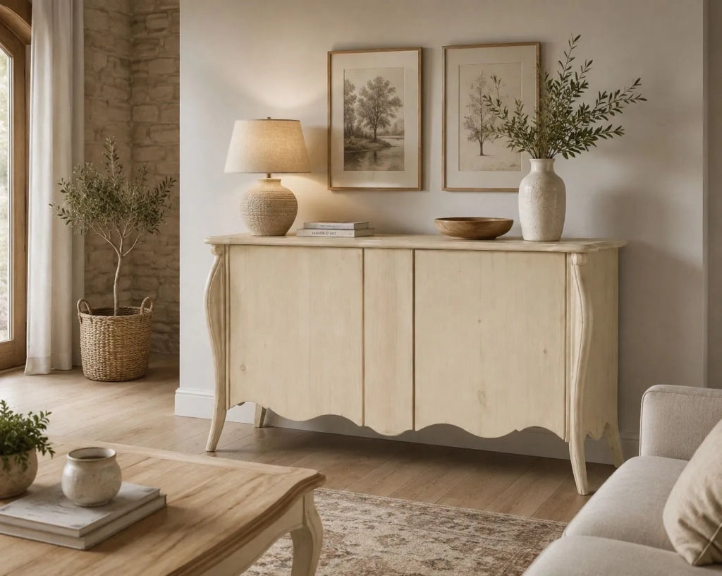 Credenza sagomata 2 porte 1 cassetto estraibile legno grezzo 165x52x88 (2112) - Mobili 2G