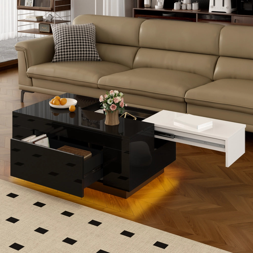 TAVOLINO Basso con LED 80 x 50 x 35,5 cm MDF Nero/Bianco