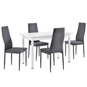 [en.casa] Arredo Sala da Pranzo Tavolo 120 x 60 x 75 cm MDF Bianco con 4 Sedie Imbottite 96 x 43 x 52 cm Acciaio Poliestere Grigio