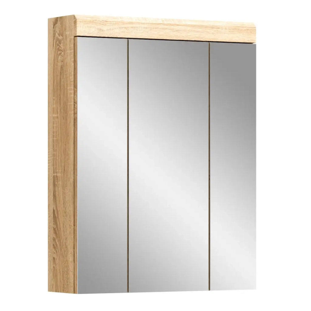 Mobile contenitore con specchio RIDLEY – Bianco e rovere chiaro