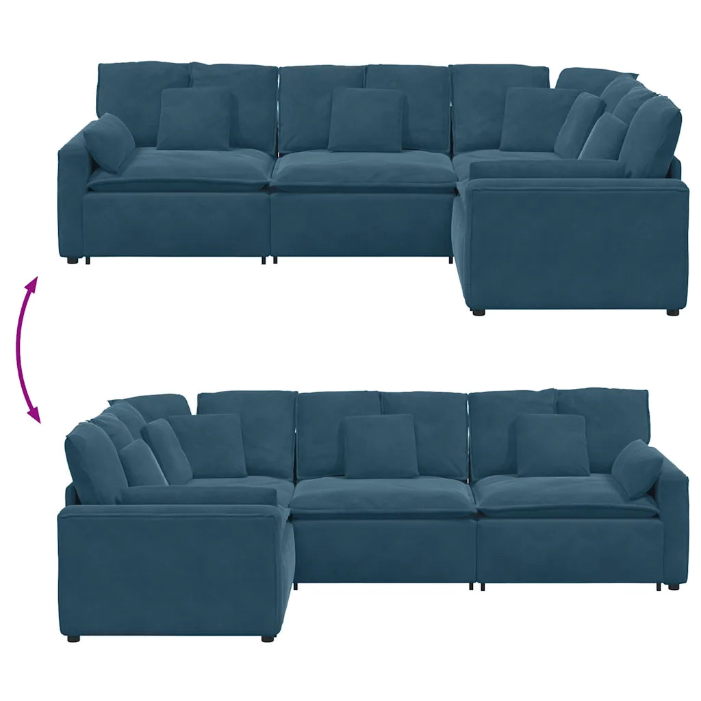 vidaXL Divano Modulare con Cuscini in Velluto Blu