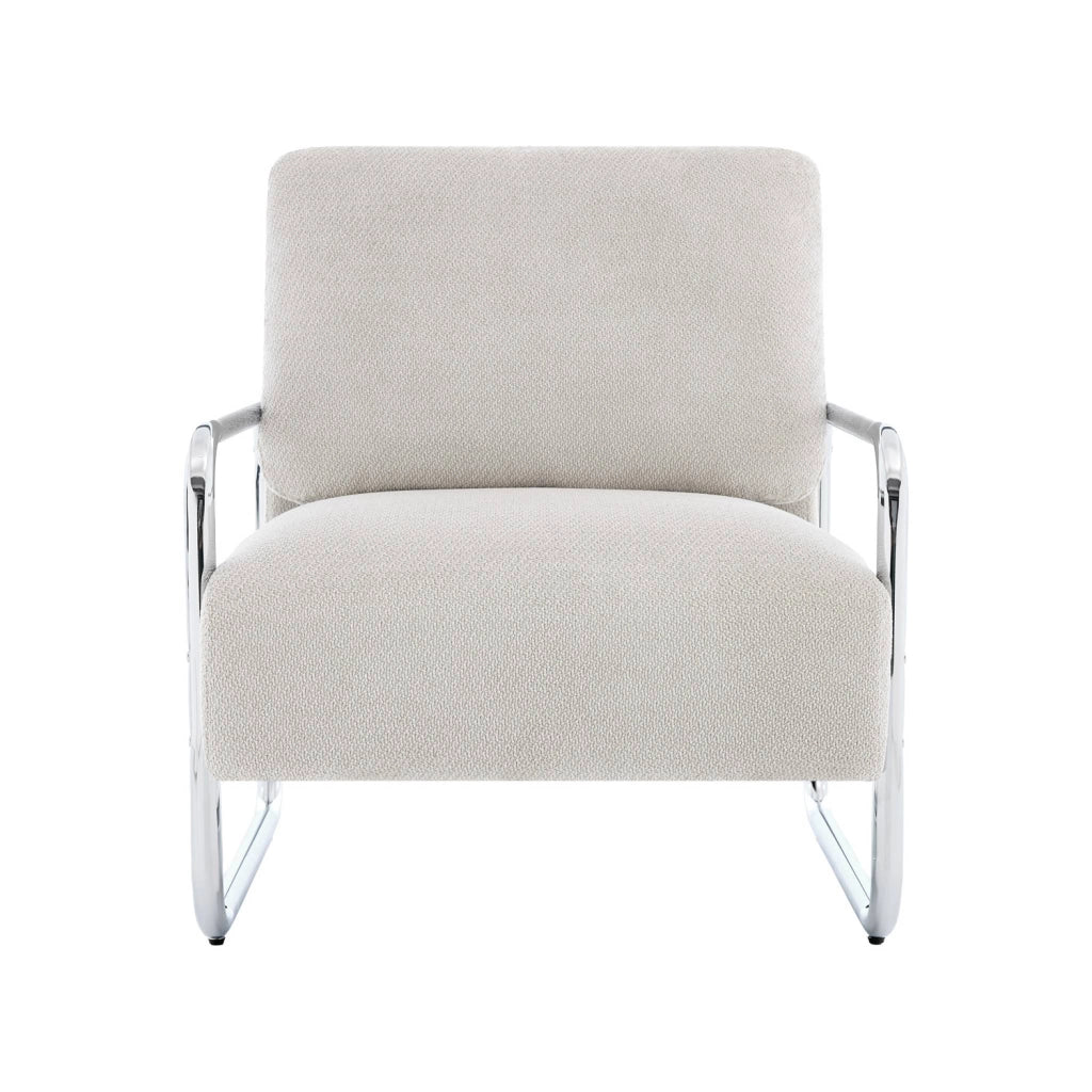 Poltrona vintage in tessuto chenille con struttura cromata, bianco