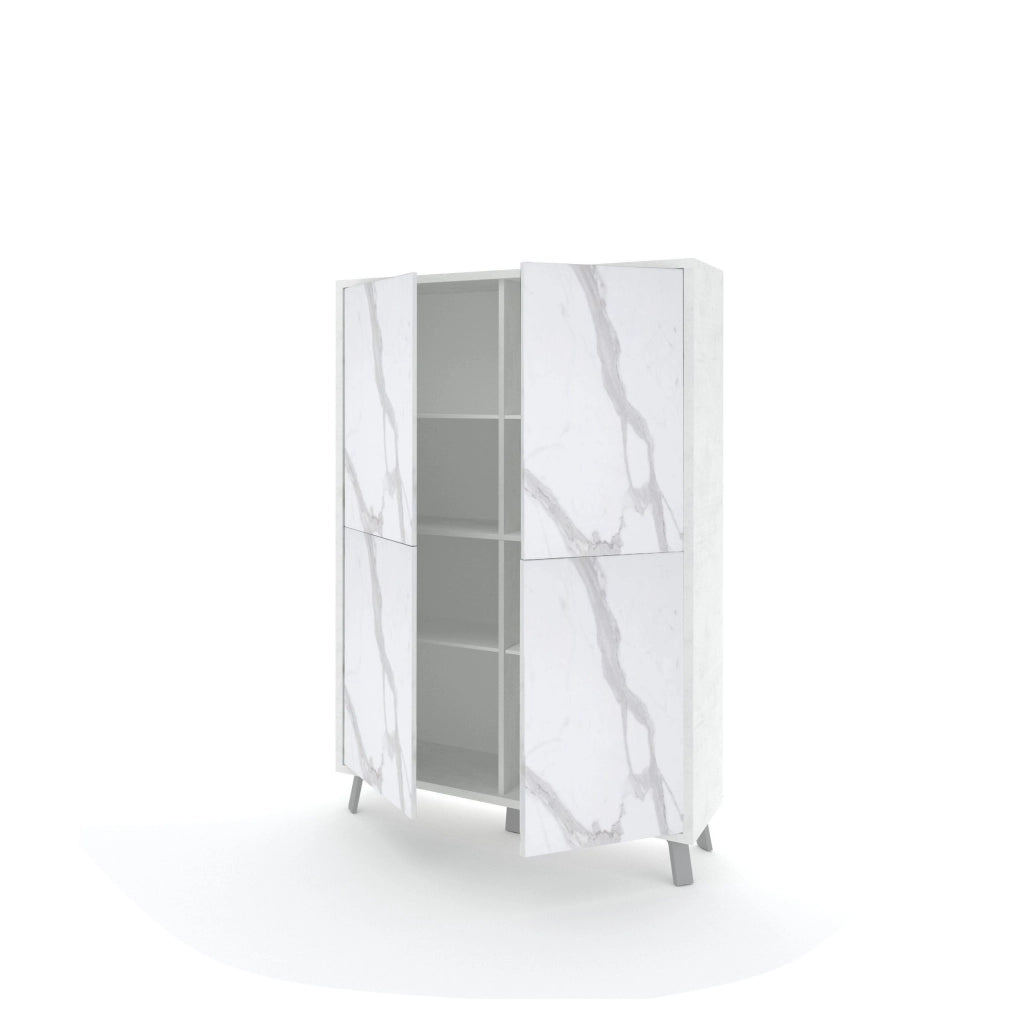 Credenza alta VELBRUK bianco pietra/marmo calacatta