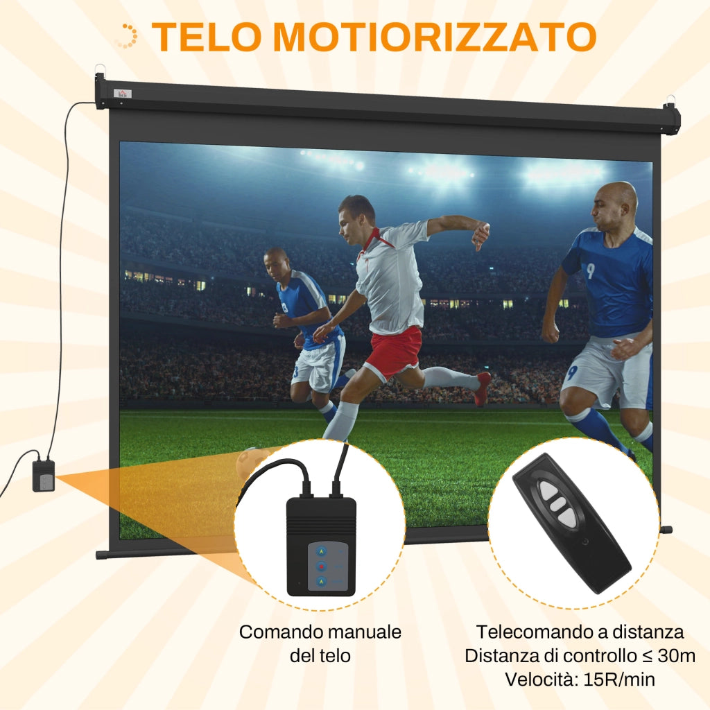 Schermo per Proiettore 100" Formato 4:3 Regolabile con Telecomando. 203x152cm. Nero