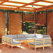 Set Divani da Giardino 12 pz con Cuscini Grigi Massello di Pino 3097216